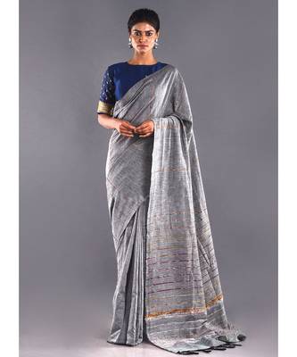 grey & multi striped cotton khesh saree 1