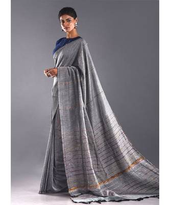 grey & multi striped cotton khesh saree 2