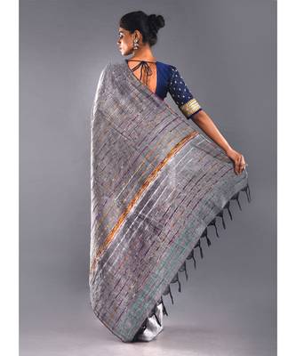 grey & multi striped cotton khesh saree 3