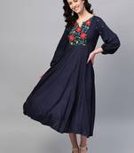 Pinksky Navy blue woven viscose long-dresses