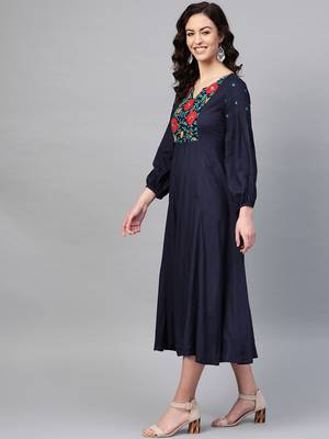 Pinksky Navy blue woven viscose long-dresses 2