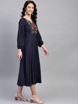 Pinksky Navy blue woven viscose long-dresses 3