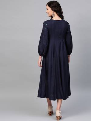 Pinksky Navy blue woven viscose long-dresses 4