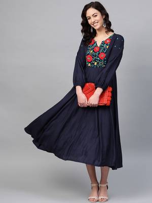Pinksky Navy blue woven viscose long-dresses 5