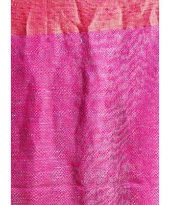 blue linen saree with  pink  polka dots 4
