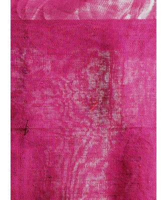 black linen saree with polka dots and pink pallu 4