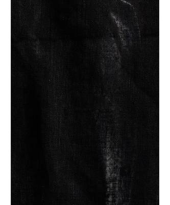 black linen saree with polka dots and orange pallu 4