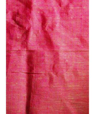 green linen saree with polka dots and pink pallu 4