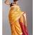 yellow tissue linen saree with pink pallu
