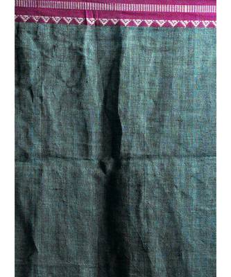 black linen saree with pink border and green pallu 4