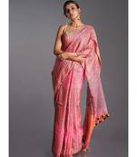 pink linen saree with running stich