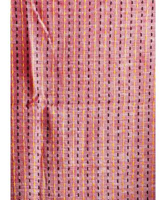 pink linen saree with running stich 4