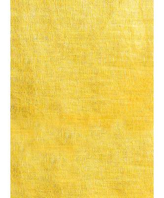 yellow linen saree with red and green motifs 4