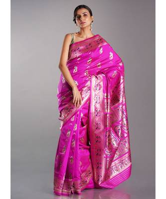 pink blended silk baluchari saree 1