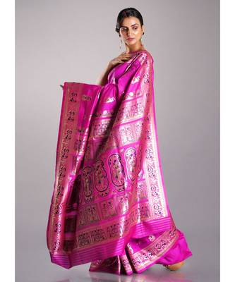 pink blended silk baluchari saree 2