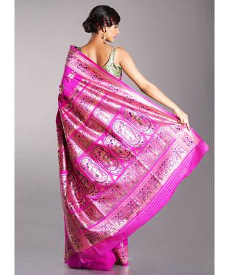 pink blended silk baluchari saree 3