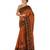 orange blended silk saree with black colour applque work