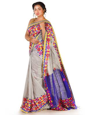 purple dupion silk saree with multi colour phulkari work 2