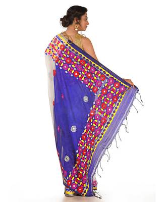 purple dupion silk saree with multi colour phulkari work 3