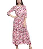 Pink printed cotton kurtas-and-kurtis