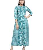 Indibelle Turquoise printed cotton kurtas-and-kurtis