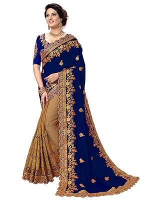 Blue Cream Bridal Embroidery georgette Designer Sari Ethnic Sarees 1
