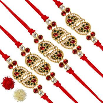Maroon Color Combo Of 5 Pieces Kundan Rakhi 1