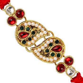 Maroon Color Combo Of 5 Pieces Kundan Rakhi 2