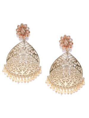 Wedding wear Kundan Pearl Studded Gold toned Dangle Earrings for women 1