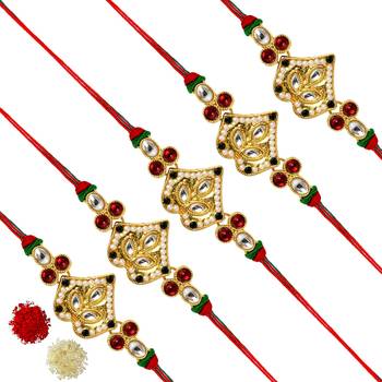 Maroon Color Combo Of 5 Pieces Kundan Rakhi 1