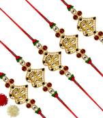 Maroon Color Combo Of 5 Pieces Kundan Rakhi