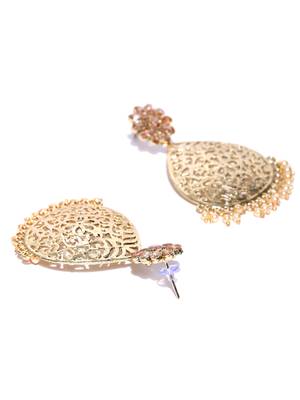 Wedding wear Kundan Pearl Studded Gold toned Dangle Earrings for women 3