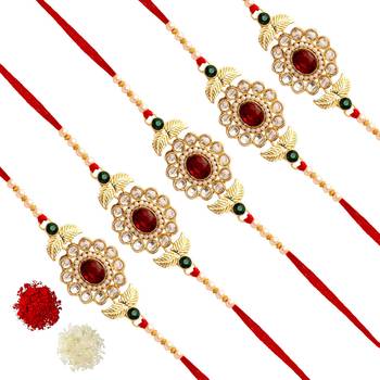 Maroon Color Combo Of 5 Pieces Kundan Rakhi 1