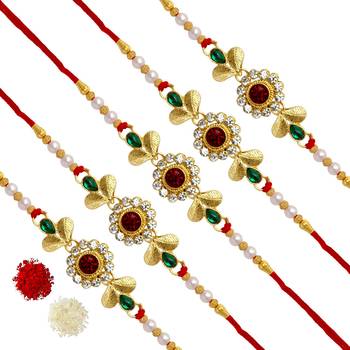 Maroon Color Combo Of 5 Pieces Kundan Rakhi 1