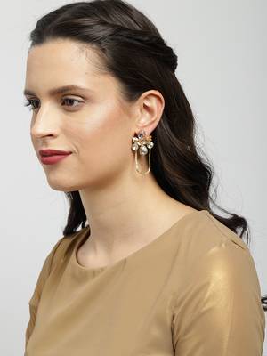 Party wear Gold toned Dangle Earrings for women 2