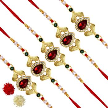Maroon Color Combo Of 5 Pieces Kundan Rakhi 1