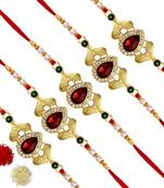 Maroon Color Combo Of 5 Pieces Kundan Rakhi