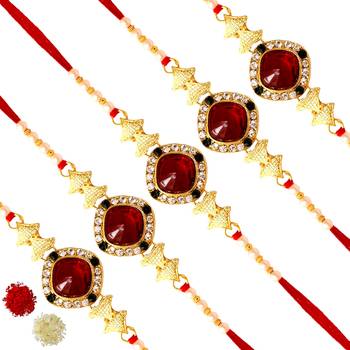 Maroon Color Combo Of 5 Pieces Kundan Rakhi 1