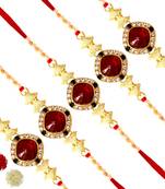 Maroon Color Combo Of 5 Pieces Kundan Rakhi