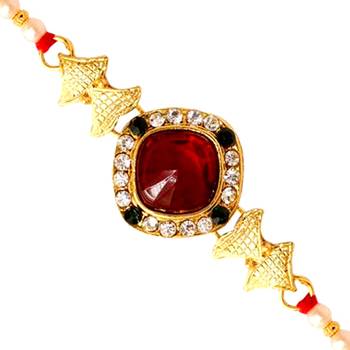 Maroon Color Combo Of 5 Pieces Kundan Rakhi 2