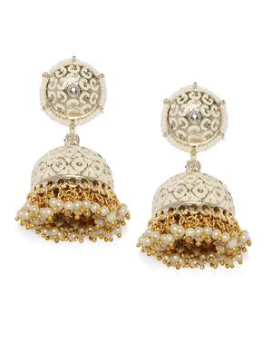 Wedding wear White Meenakari Kundan Pearl Studded Jhumki Earrings 1