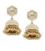 Wedding wear White Meenakari Kundan Pearl Studded Jhumki Earrings