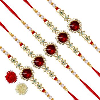 Maroon Color Combo Of 5 Pieces Kundan Rakhi 1