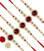 Maroon Color Combo Of 5 Pieces Kundan Rakhi