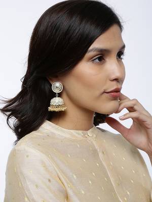 Wedding wear White Meenakari Kundan Pearl Studded Jhumki Earrings 2