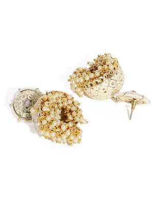 Wedding wear White Meenakari Kundan Pearl Studded Jhumki Earrings 3