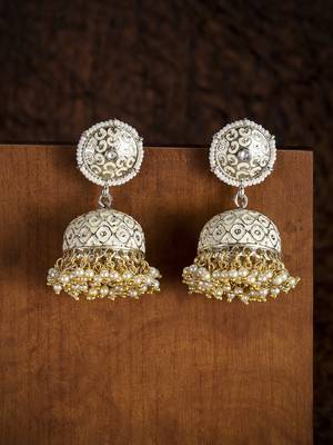 Wedding wear White Meenakari Kundan Pearl Studded Jhumki Earrings 4