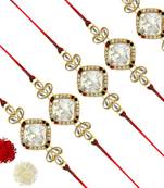 White Color Combo Of 5 Pieces Kundan Rakhi