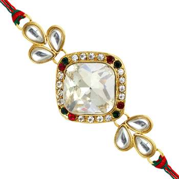 White Color Combo Of 5 Pieces Kundan Rakhi 2