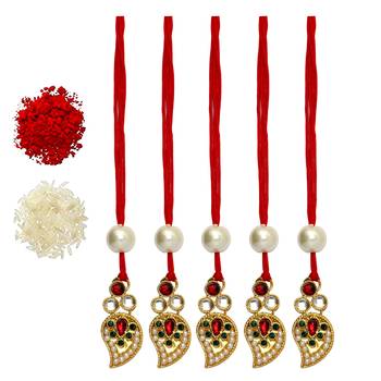 Maroon Color Combo Of 5 Pieces Bhabhi Kundan Rakhi 1